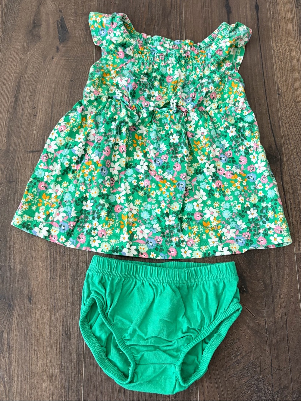 Carter's Green Floral Dress with Matching Green Diaper Cover